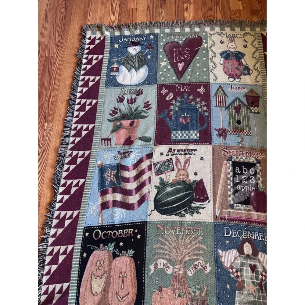 Vicky Howard Calendar Year Woven Tapestry Throw Blanket Wall‎ Hanging 12 Months